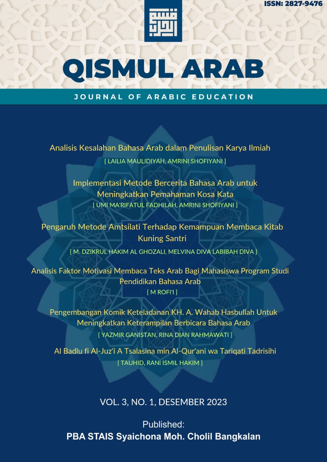 					View Vol. 3 No. 01 (2023): Qismul Arab: Journal of Arabic Education
				